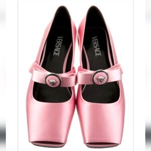 Versace NWB Pink Satin MEDUSA Ballet Flat Leather Square-Toes Mary Jane 10/40